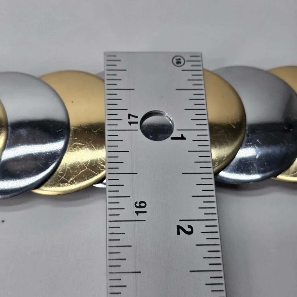 Vintage Medallion Belt Stretch Gold Silver Discs OS 80s Glam Cinch Mermaid Boho